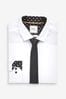White/Black Regular Fit Single Cuff Shirt And Tie Pack