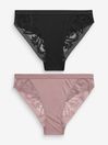 Black/Mauve Purple High Leg Microfibre and Lace Knickers 2 Pack, High Leg