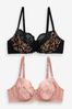 Black Ditsy Floral Print/Pink Non Pad Full Cup Bras 2 Pack