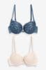 Blue/Nude Pad Plunge Embroidered Bras 2 Pack, Pad Plunge
