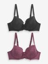 Black/Plum Purple Pad Balcony DD+ Lace Bras 2 Pack, Pad Balcony