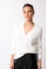 Ecru White Ribbed Cuff V-Neck Jumper