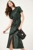 Green Faux Leather Midi Dress, Regular