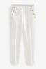 White Tailored Button Detail Taper Trousers