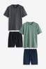 Green/Grey Shorts Crew neck Pyjamas Set 2 Pack