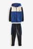 Kobaltblau/Weiß - Kapuzensweatshirt und Jogginghosen-Set im Farbblock-Design mit Reissverschluss (3-16yrs)