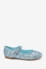 Blue Glitter Square Toe Mary Jane Shoes