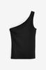 Black One Shoulder Rib Vest Top