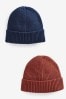 Navy Blue/Rust Orange Essential Beanie Hats 2 Pack