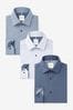Navy Blue Slim Fit Single Cuff Crease Resistant Single Cuff Shirts 3 Pack, Slim Fit Single Cuff
