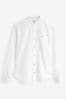White Grandad Collar Linen Blend Long Sleeve Shirt, Grandad Collar
