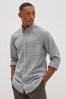 Grey Regular Fit Linen Blend Long Sleeve Shirt, Regular Fit