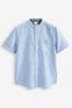 Light Blue Grandad Collar Linen Blend Short Sleeve Shirt