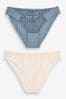 Blue/Nude High Leg Embroidered Knickers 2 Pack