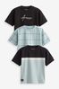 Blue/Black Colourblock Oversized Short Sleeve Character T-Shirts 3 Pack (3mths-7yrs)