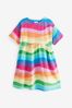 Pink/Blue/Purple/Green Rainbow Short Sleeve Jersey Dress (3-16yrs)