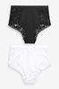 Black/White Tummy Control High Rise Microfibre & Lace Knickers 2 Pack, High Rise