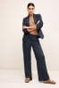Navy Blue Tailored Pinstripe Wide Leg Trousers