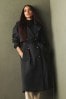 Black Hooded Belted Trench Coat