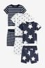 Marineblau/Sterne/Streifen - Kurze Pyjamas, 3er-Pack (9 Monate bis 12 Jahre)