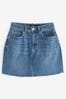 Mid Blue Denim Raw Hem Mini Skirt