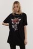 Religion Black Oversized T-Shirt Dress with Rose Graphic and Hand Beading