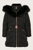 Monsoon Black Belted Faux Fur Hooded Coat