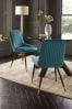 Set of 2 Soft Velvet Teal Blue Piano Non Arm Dining Chairs, Non Arm
