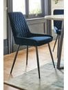 Set of 2 Soft Velvet Navy Blue Hamilton Black Leg Quilted Dining Chairs, Black Leg