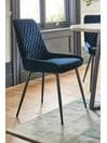 Set of 2 Soft Velvet Navy Blue Black Legs Hamilton Non Arm Dining Chairs