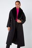 Roman Black Petite Faux Fur Collar Belted Coat