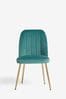 Set of 2 Soft Velvet Teal Brushed Gold Leg Stella Non Arm Dining Chairs, Non Arm