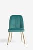 Set of 2 Soft Velvet Teal Brushed Gold Leg Stella Non Arm Dining Chairs