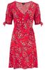 Pour Moi Red Multi Floral Bella Fuller Bust Slinky Stretch Tie Sleeve Mini Dress