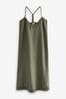 Embroidered Khaki Green Racer Back V-Neck Midi Slip Summer Dress, Regular