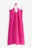 Pink 100% Linen Ruched Halter Midi mccartney Dress