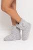 Pour Moi Grey Cable Knit Faux Fur Lined Bootie Slippers