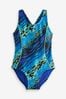 Blue/Green Animal Print Sports Cross-Back Swimsuit (3-16yrs)