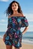 Navy Blue Floral Off Shoulder Playsuit