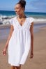 White Seersucker Beach Cover-Up Dress, Regular