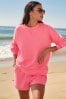 Fluorescent Pink Drop Shoulder Stitch Detail Sweatshirt