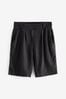 Black Linen Blend Knee Shorts, Regular