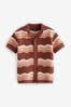 Braun/Creme - Kurzärmeliges Häkel-Polo-Shirt mit Muster (3 Monate bis 7 Jahre)