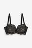 Black DD+ Floral Lace Light Padded Balcony Bra