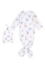 Aden + Anais White Comfort Jungle Jammin Knit Knotted Gown And Hat Gift Set