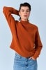 Orange - Gerippter Pullover mit Stehkragen