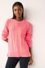 Coral Pink Ribbed Crew Neck Jumper