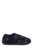 Totes Navy Check Isotoner Mens Velour Closed Back Slipper With Velcro Opening