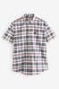 Ecru White/Navy Blue Stretch Oxford Check Short Sleeve Shirt