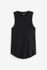 Black Ribbed Racer Tank Vest Sleeveless Top, Regular